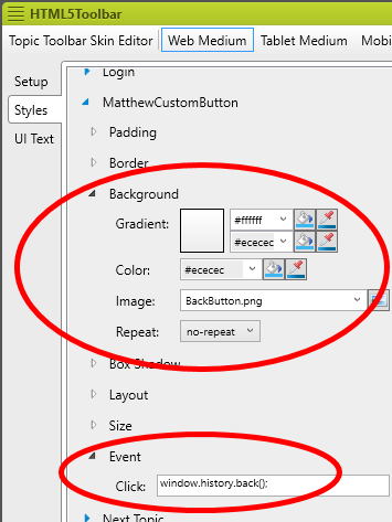 Screenshot showing custom toolbar button