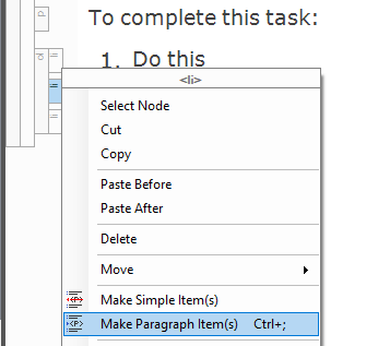 Screenshot showing Make Paragraph Item(s)