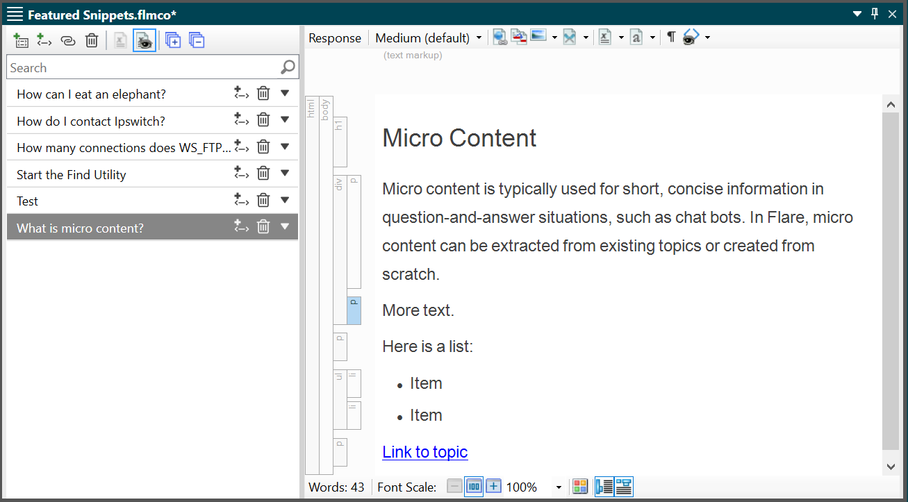 Screenshot showing Flare's Micro Content Editor