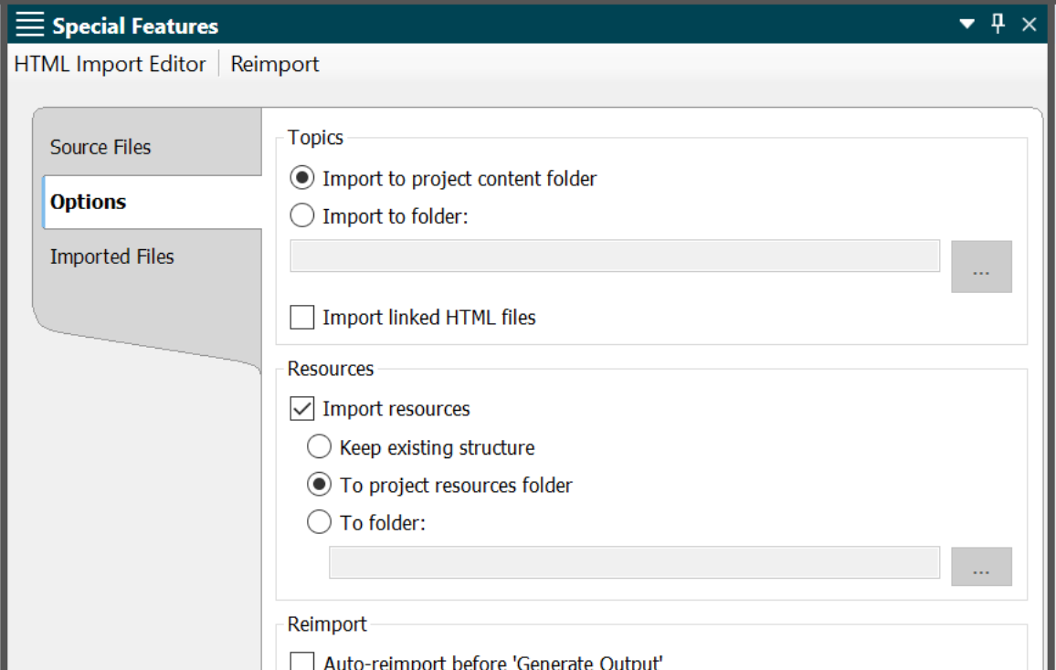 Screenshot showing Import resources option