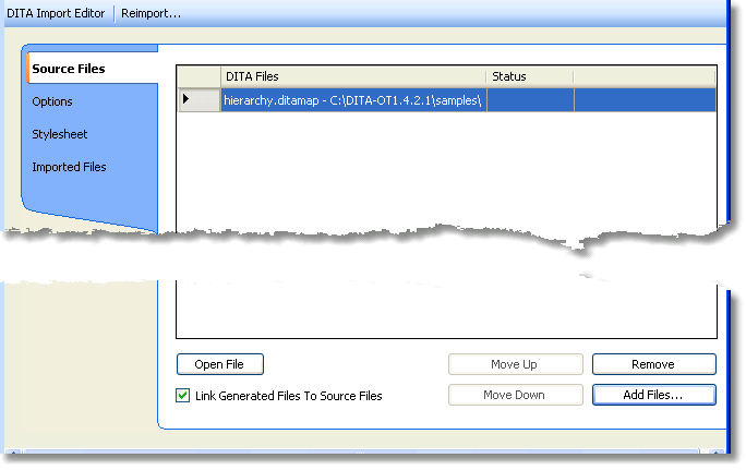 Screenshot of Flares DITA Import Editor