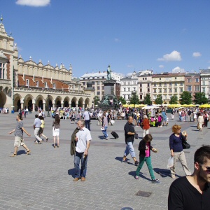 Photo of main square, Kraków, in sunshine