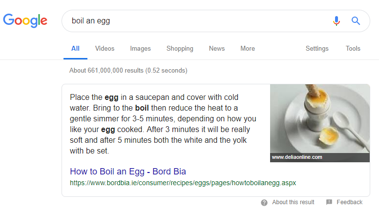 Screenshot showing Featured Snippet in Google