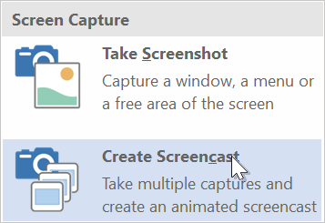 Screenshot showing the Create Screencast option in Help+Manual 8