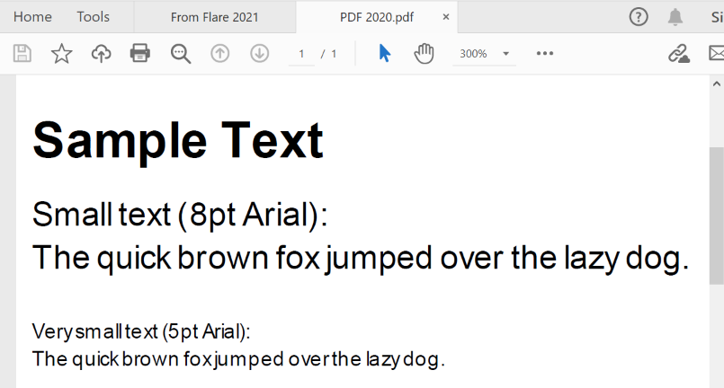 Screenshot showing PDF Output from Flare 2020 r3